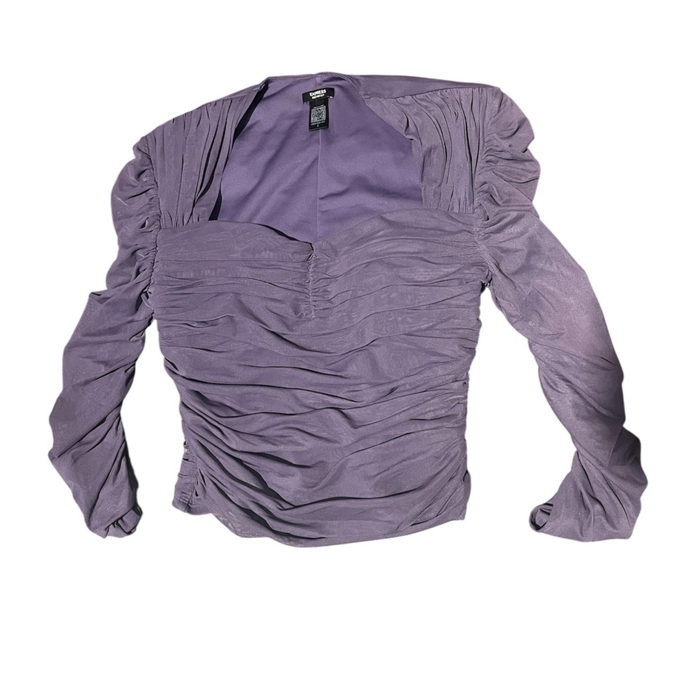 Express Purple Body Contour Ruched Mesh Cropped Long Sleeve Women's Top size S